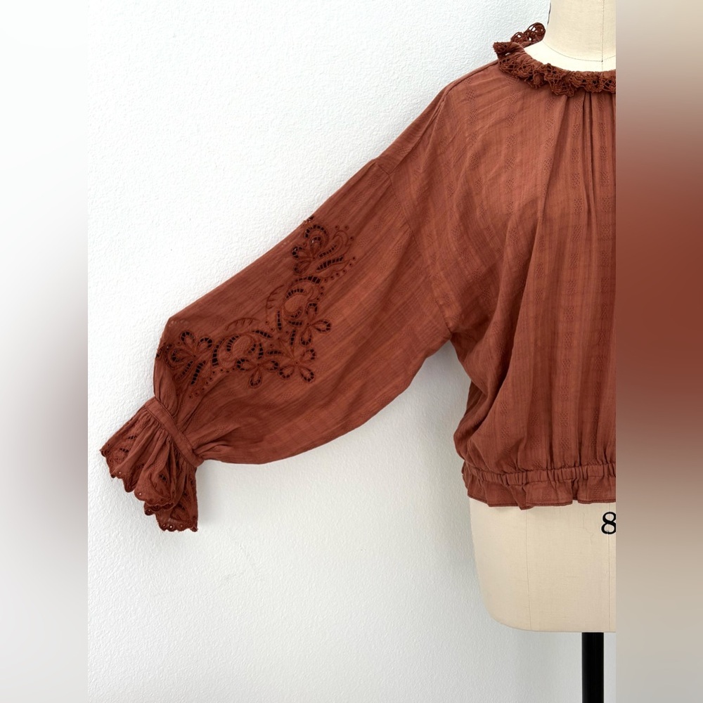 Anthropologie Pilcro Bubble Blouse NWT Rust Cotton Long-Sleeve Victorian XL - Picture 4 of 12